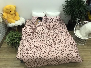 Bộ chăn ga gối poly cotton da báo