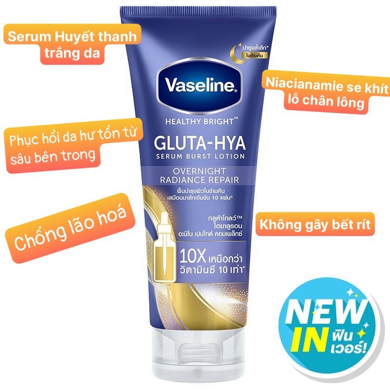 [ CHÍNH HÃNG ] Sữa dưỡng thể Vaseline Healthy Bright Gluta HYA Serum 10X Thái Lan 330 ml ( Chống nắng, trắng sáng )