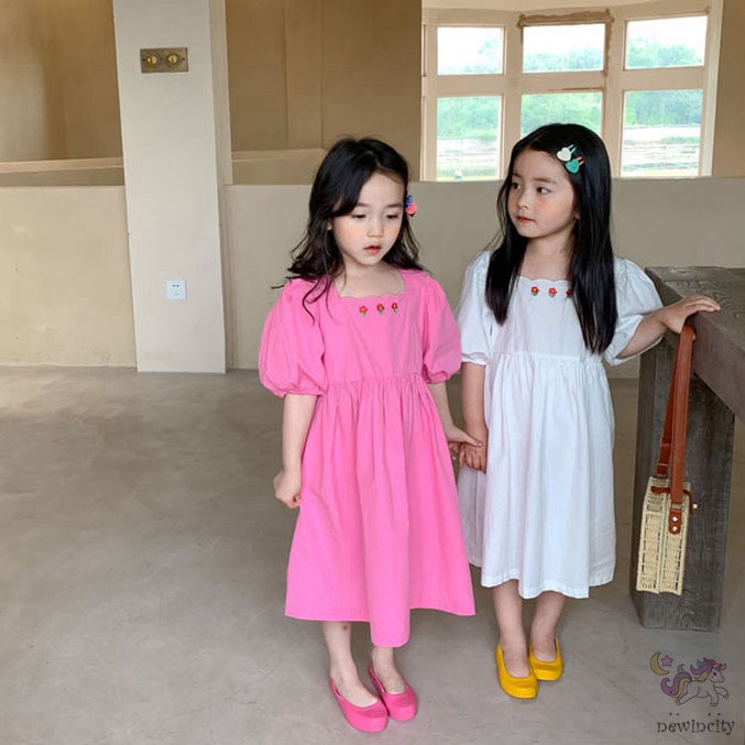 Đầm Công Chúa Tay Phồng Thêu Họa Tiết Thời Trang Hàn Quốc Cho Bé Gái