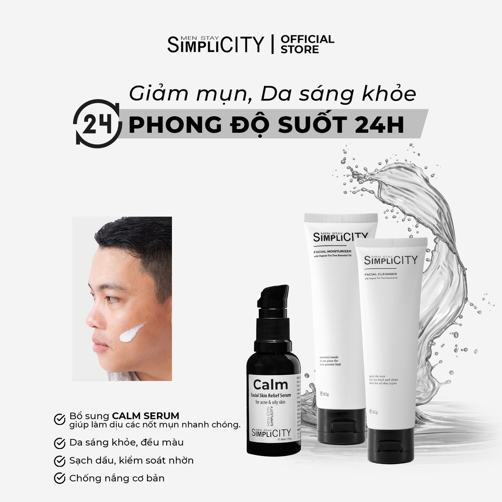 Bộ sản phẩm chăm sóc da mụn cho nam Men Stay Simplicity Acne Relief Skincare TriO