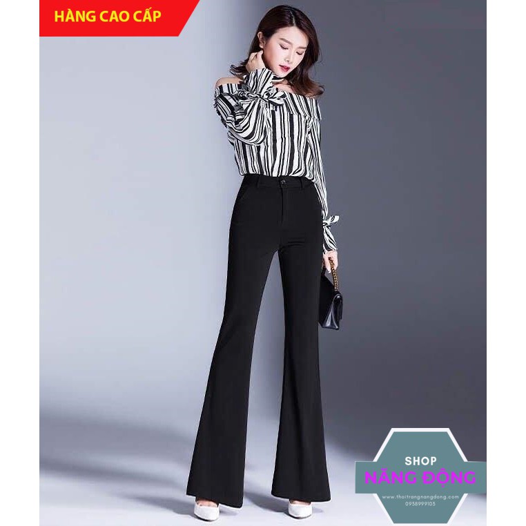 Quần Tây Nữ Lưng Cao ⚡FREESHIP⚡ Quần dài thun lưng cao 2 túi ống loe QD259