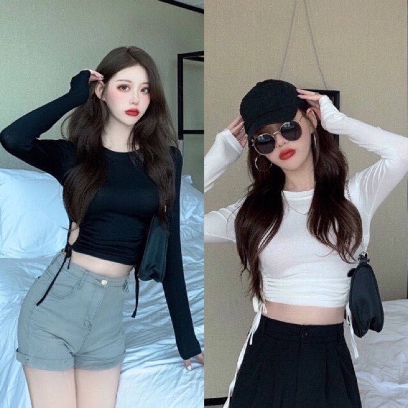 Áo kiểu croptop tay dài khoét eo siêu cá tính