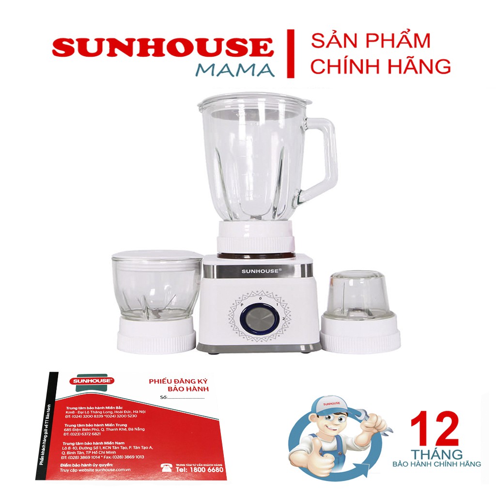 Máy xay sinh tố sunhouse 3 cối thủy tinh - Bảo hành 12 tháng