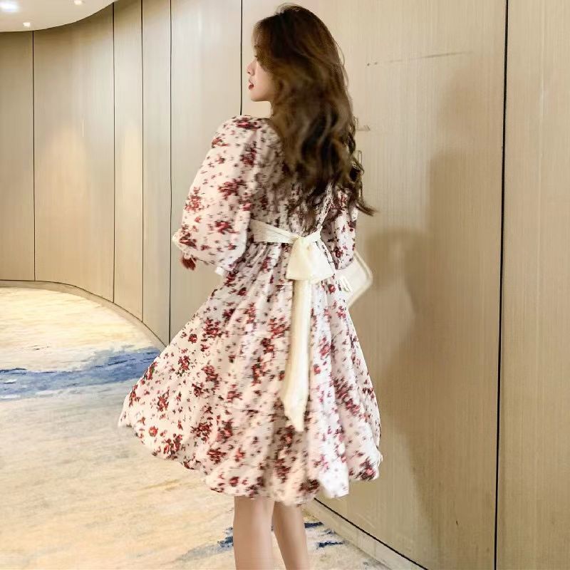 Đầm Hoa Nhỏ Hai Mặt Trước Sau Có Thể Đeo Sau Lưng Sang Trọng Cho Nữ