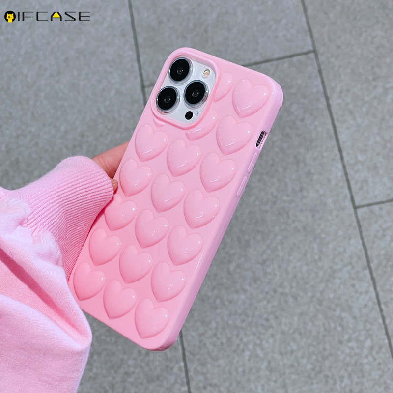 Ốp Điện Thoại Màu Trơn Hình Trái Tim 3D Chống Sốc Cho iPhone 13 12 Mini Pro Max XS Max XR X 7 8 6s Plus