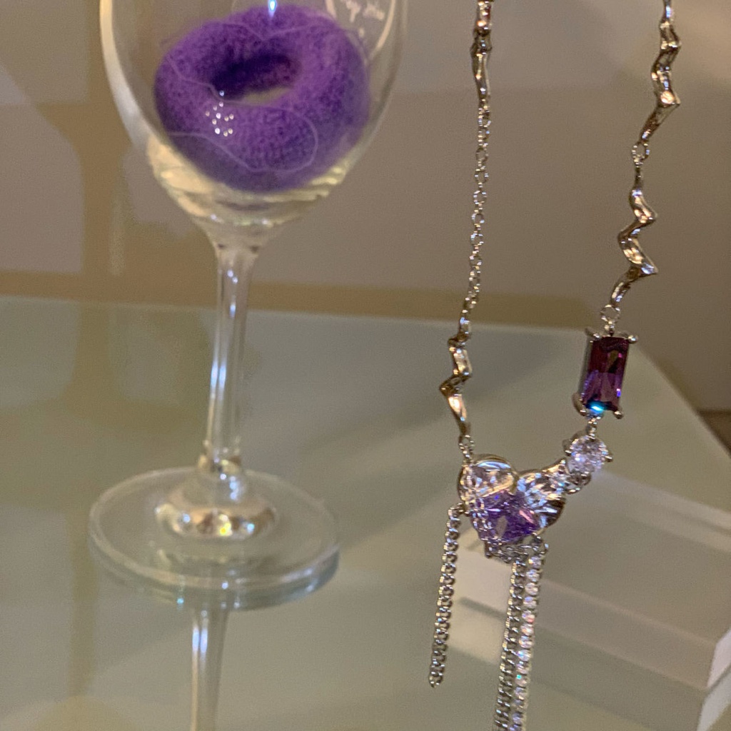 Vòng Cổ Xương Quai Xanh Đính Đá zircon Tím Xếp Ly Quyến Rũ Thời Trang Nữ