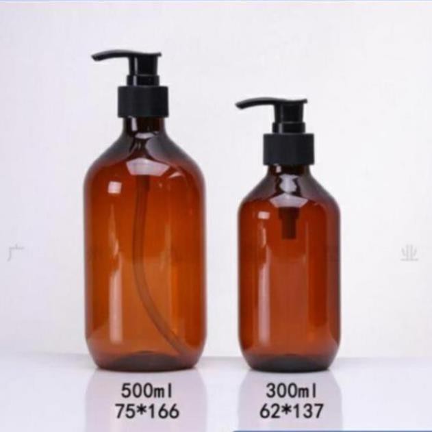 [500ml] Chai nhựa pet vòi nhấn Nâu/ Rêu chiết dầu gội, sữa tắm / chai lọ chiết mỹ phẩm