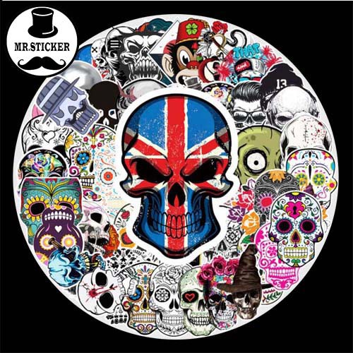 Bộ Sticker dán mũ nón bảo hiểm phong cách đầu lâu, Old Skull dán trang trí vali ván trượt - DB.054