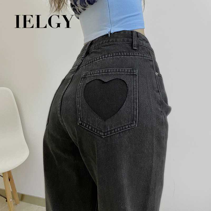 IELGY Quần jean lưng cao ống rộng màu gradient thời trang dành cho nữ