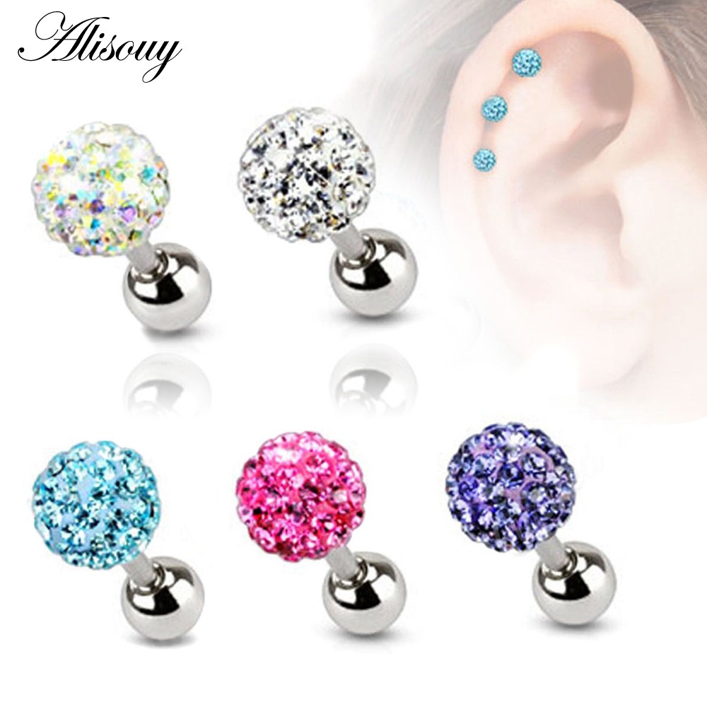 Alisouy Set 2 Khuyên Tai Quả Cầu Pha Lê 3 4 5mm Bằng Thép Xỏ Lỗ Tai / Lông Mày Cho Nữ