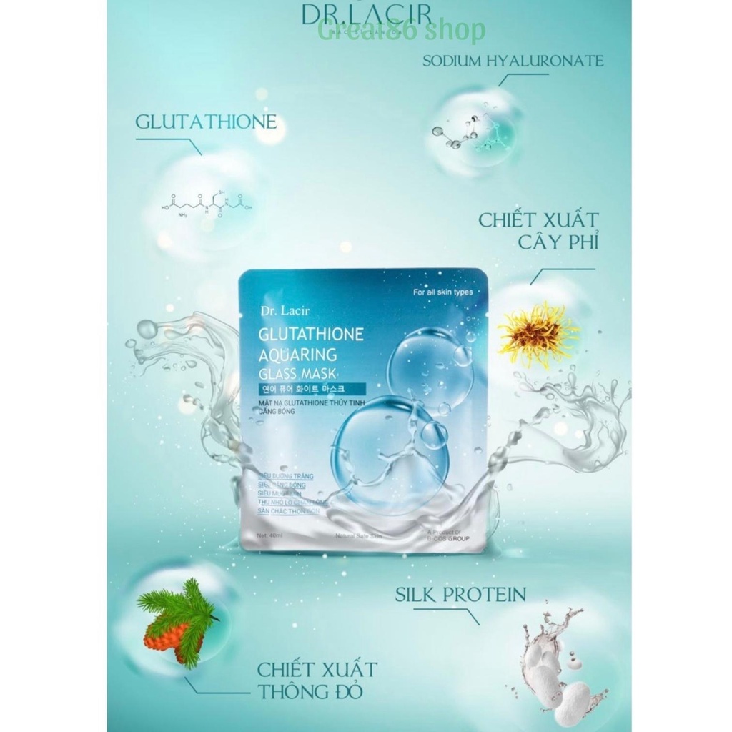 Mặt nạ thủy tinh căng bóng Dr Lacir Great86 mặt nạ glutathione chính hãng giúp trắng da ngừa lão hóa hộp 6 miếng