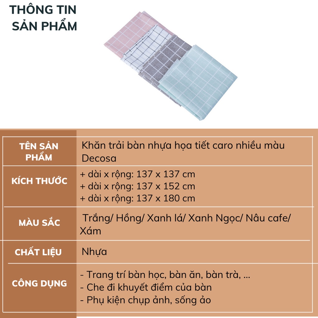 Khăn trải bàn nhựa họa tiết caro nhiều màu Decosa