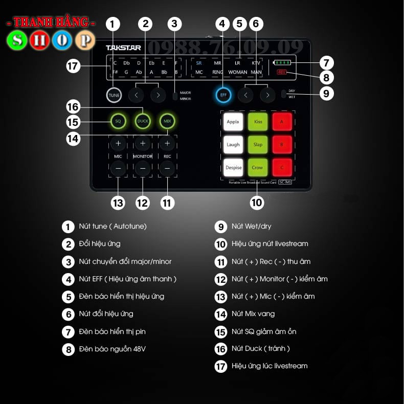 Soundcard hát karaoke Auto Tune Takstar SC-M1 Hàng mới 2020