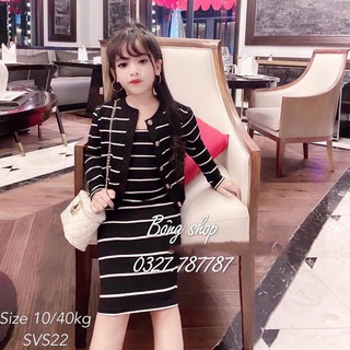 Set váy dây kèm áo khoác kẻ