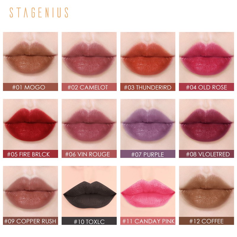 Son môi STAGENIUS 30g 12 màu mờ trang điểm lâu trôi