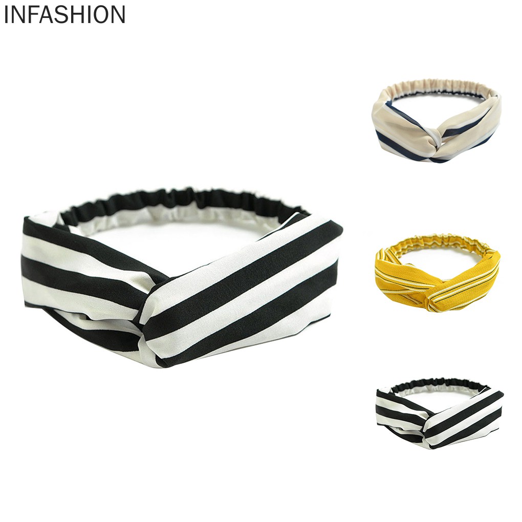 Băng Đô Co Giãn Họa Tiết Kẻ Sọc Cho Nữ