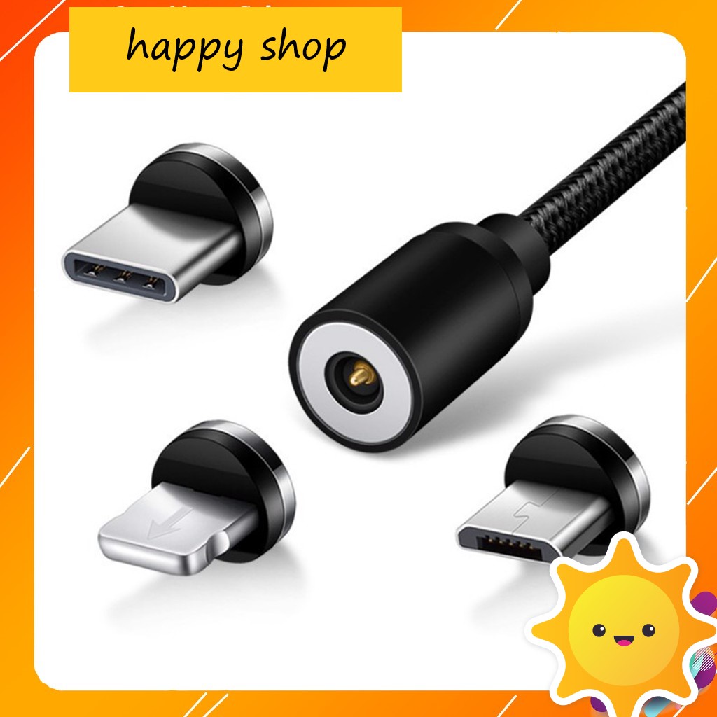 Bh 12 Tháng -  CÁP , DÂY DÙ CAO CẤP CHỐNG GẬP, CHỐNG RỐí, SẠC 3 ĐẦU TỪ HÍT NAM CHÂM 3 in 1 IP , ANDROID -  Happy Shop.