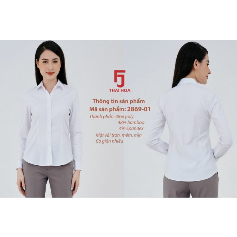 Áo Thái Hòa 2969 8919 vải sợi tre màu trắng trơn co giãn