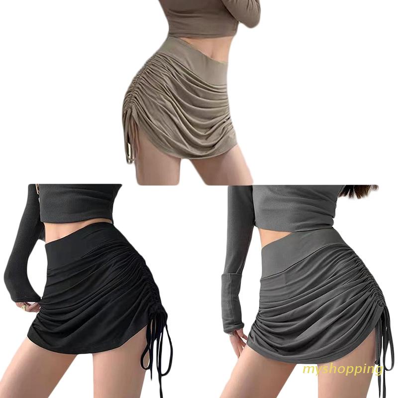 Chân Váy Bút Chì Ngắn Lưng Cao Màu Trơn Phối Dây Rút Thời Trang Quyến Rũ Cho Nữ