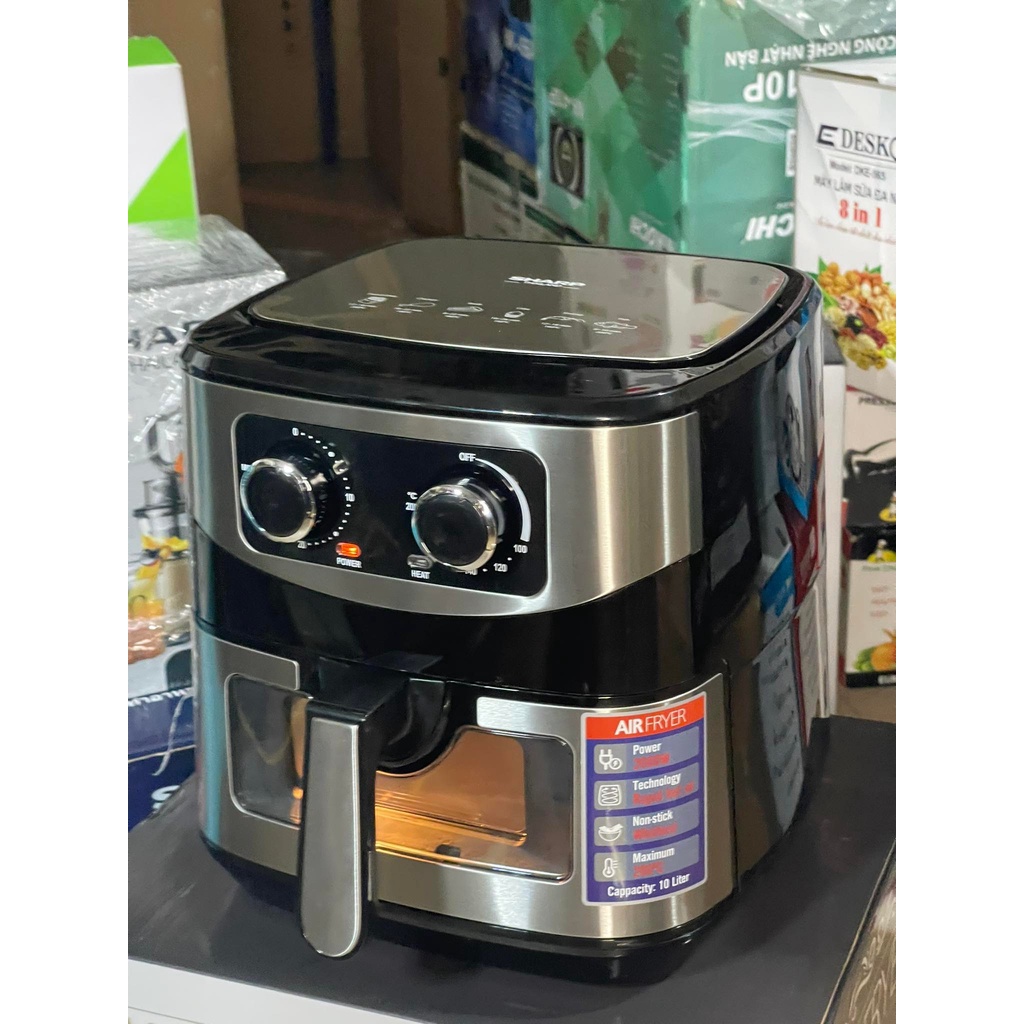 Nồi chiên không dầu SHARP KS-10 dung tích 10 Lít,  cửa crước kính trong tuốt dễ dàng quan sát, Hàng Chính Hãng