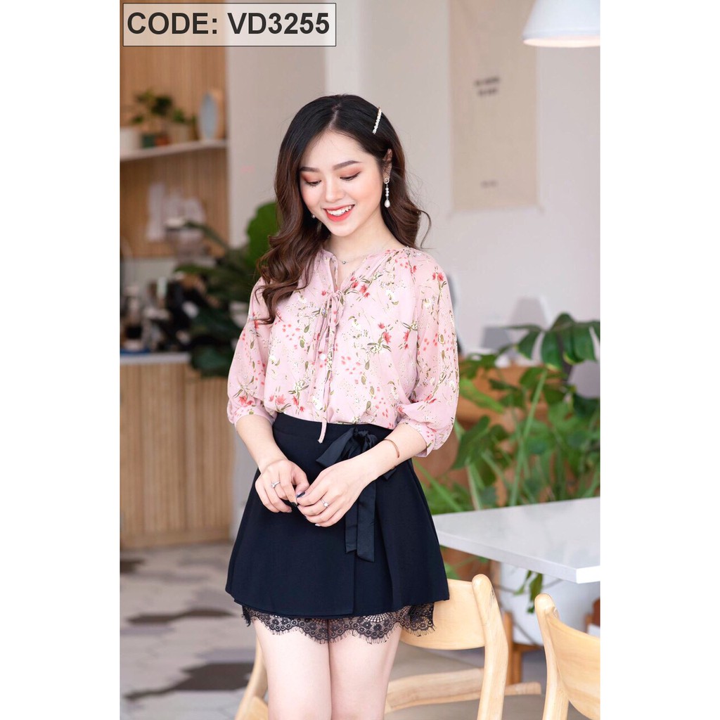 Chân Váy Ngắn 💖FREESHIP💖 Giảm 20k khi nhập [ CHAN VAY ] Set Áo Voan Hoa Tay Lỡ Chân Váy Đen Viền Ren VD3255195 | BigBuy360 - bigbuy360.vn