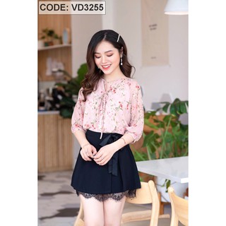 Chân Váy 💖FREESHIP💖 Áo Voan Hoa Tay Lỡ Kết Hợp Chân Váy Đen Viền Ren Freesize Từ 45 Đến 55kg ALUZ STORE