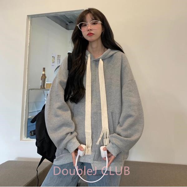 Áo Hoodies Nữ Form Rộng Mũ 2 Lớp - Áo Hoodie Trơn Dây Bản To