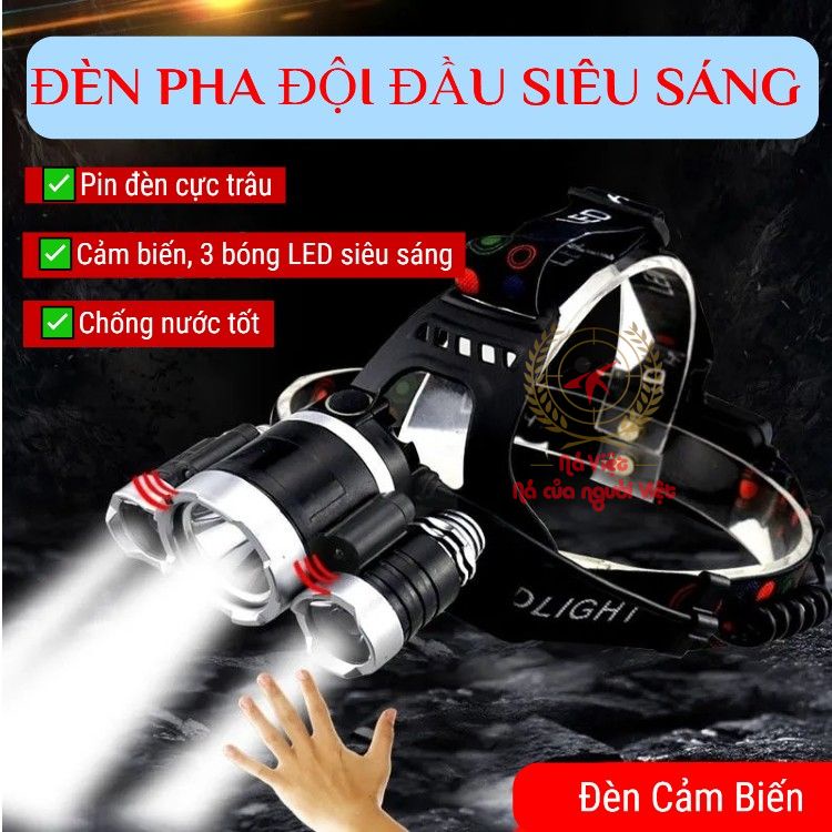 [YPX8] Đèn Pin Đội Đầu 3 Bóng Led - Siêu Sáng Với Độ Chiếu Cực Xa, Kèm 2 Pin, Kèm Sạc