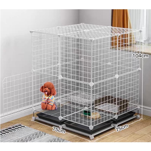 &lt;TẶNG DÂY RÚT&gt; COMBO Chuồng Chó 4 Ô -Có Chân-Kèm Khay Vệ Sinh- tấm lưới đa năng tự lắp ghép