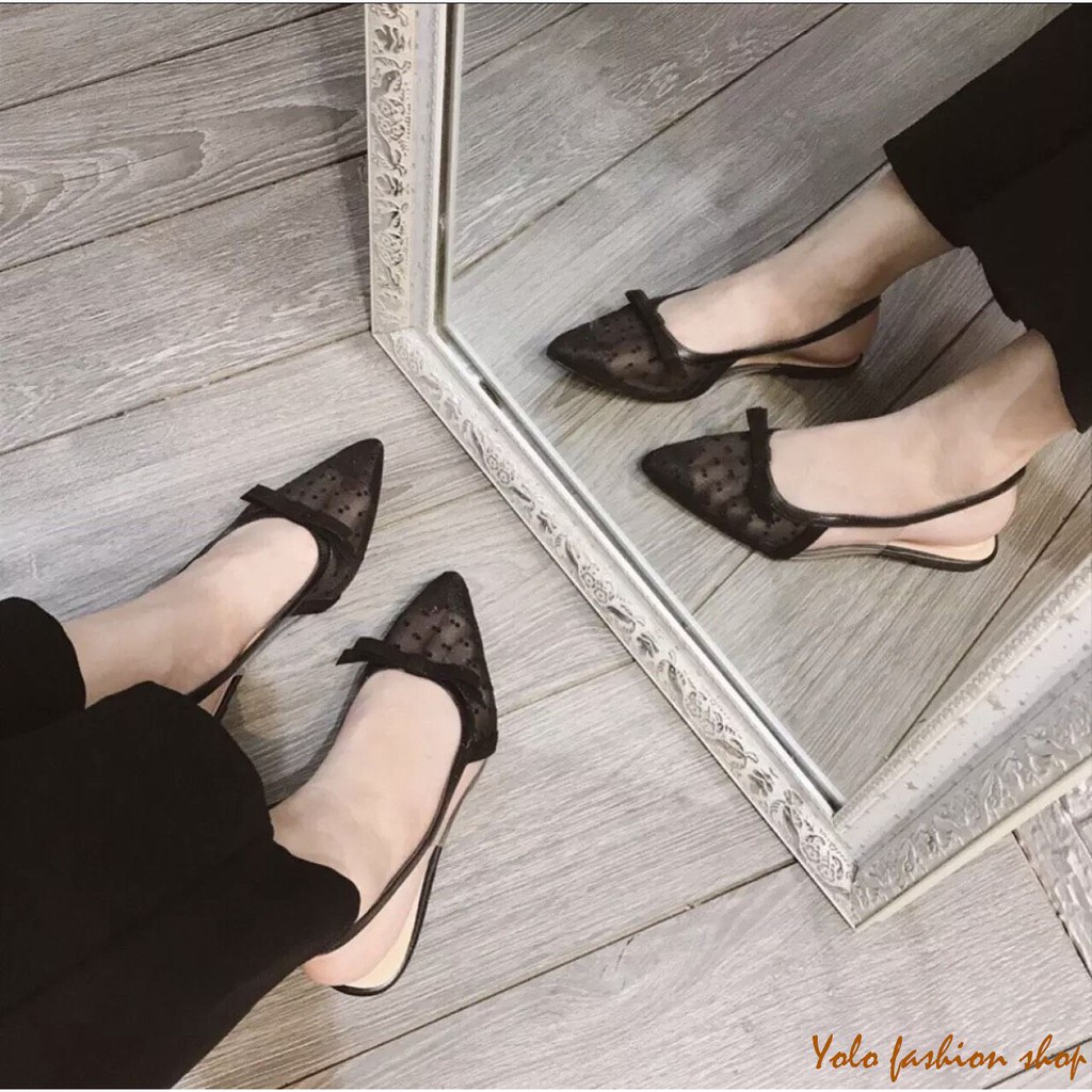 Giày bệt búp bê nữ phối lưới chấm bi thắt nơ điệu đà nữ tính- HG5 | BigBuy360 - bigbuy360.vn
