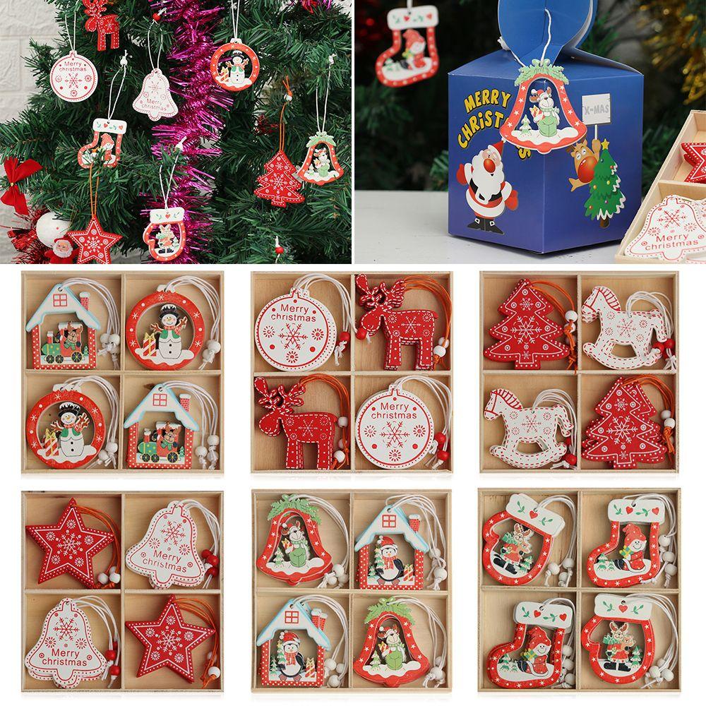 Muvako Bộ 12 Thẻ Gỗ Hình Người Tuyết / Tuần Lộc / Ông Già Noel Trang Trí Cây Thông Noel