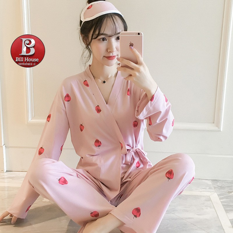 [Mã FASHIONXANH44 giảm 10% tối đa 30K đơn 99K] Bộ Kimono Tay Dài Quần Dài Cực Xinh Tặng Kèm Bịt Mắt