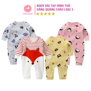 Body Liền Thân Dài Tay Hình Thú B05 Cho Bé Trai Bé Gái Hàng Quảng Châu Loại Đẹp - Body Thu Đông Cho Bé