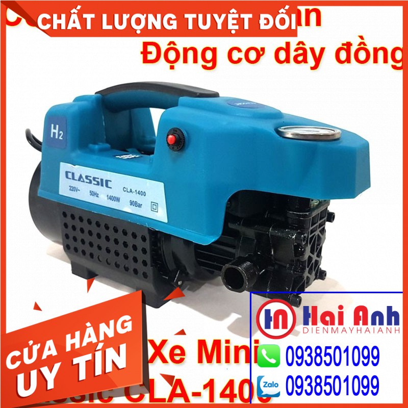 Máy xịt rửa xe mini áp lực cao Classic1400 chính hãng - Tự hút phun nước vệ sinh xe máy, ô tô. BH 6 tháng