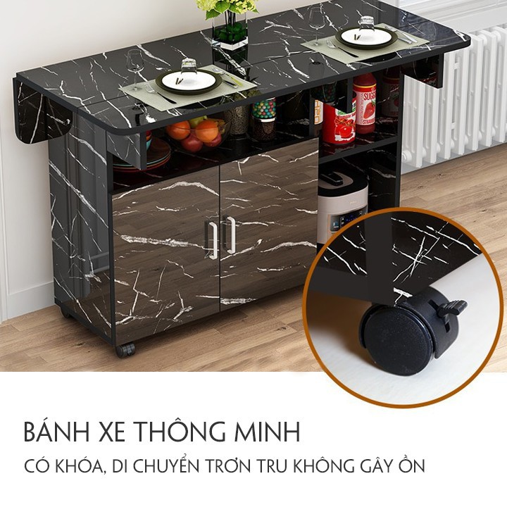Bàn ăn gấp gọn có bánh xe, Bộ bàn ăn thông minh mở rộng cho 4 đến 6 người ăn kích thước D120 x R70 x C75 | BigBuy360 - bigbuy360.vn