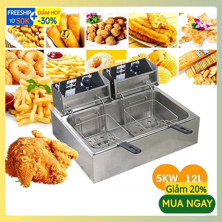 Bếp Chiên Đôi. Bếp Chiên Nhúng Điện 2 Ngăn 6L