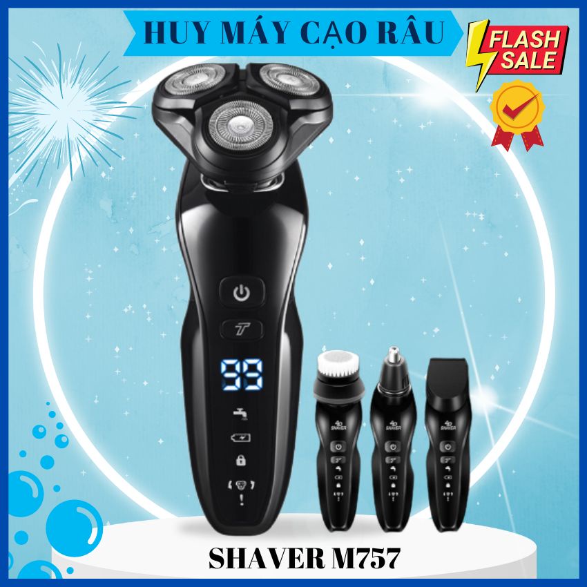 Máy cạo râu thông minh shaver M757 ( đèn led, chống nước, điều chỉnh tốc độ cạo) [huy máy cạo râu]