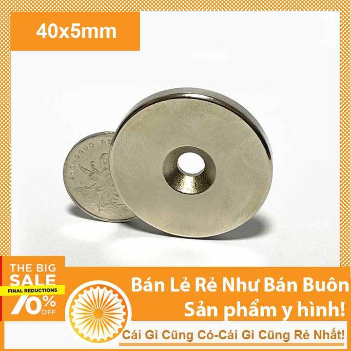 Nam Châm Đất Hiếm 40x5 lỗ 6mm Từ Tính Mạnh N35