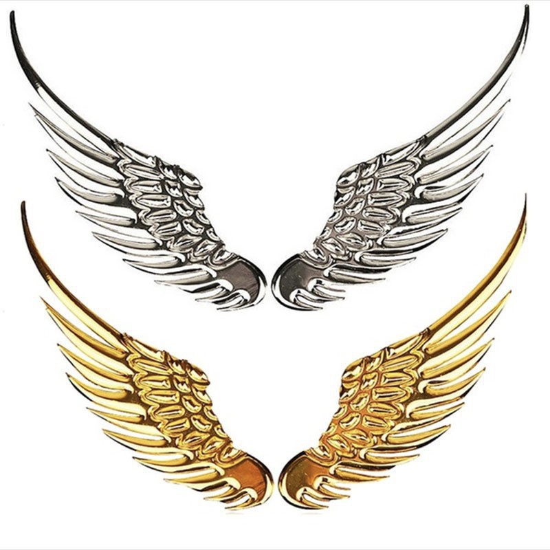 1 Cặp Hình Dán Cánh Thiên Thần 3d Bằng Kim Loại Cho Xe Hơi