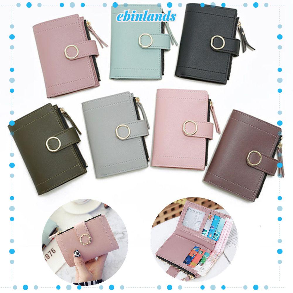 Ví Da PU Ngắn Gập Có Khóa Kéo Thiết Kế Đơn Giản Dành Cho Bạn Nữ