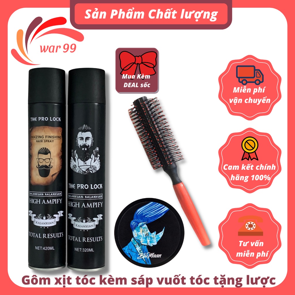 Gôm xịt tóc nam tạo kiểu tóc LUXURIOUS kèm sáp vuốt tóc blumaan tê giác tặng lược tròn