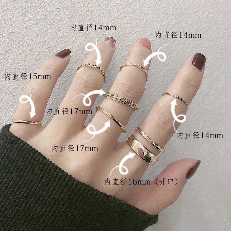 Set 7 nhẫn titan độc đáo phong cách Hàn Quốc phụ kiện thời trang nữ J72