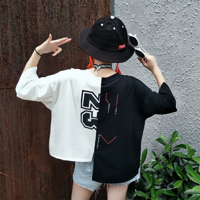 SUXI Áo thun ngắn tay in hình phong cách Hàn Quốc