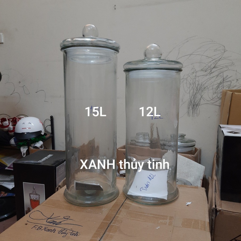 Bình thủy tinh trụ trơn ngâm củ sâm, ngâm quả, ngâm nấm linh chi - Dung tích 15 Lít