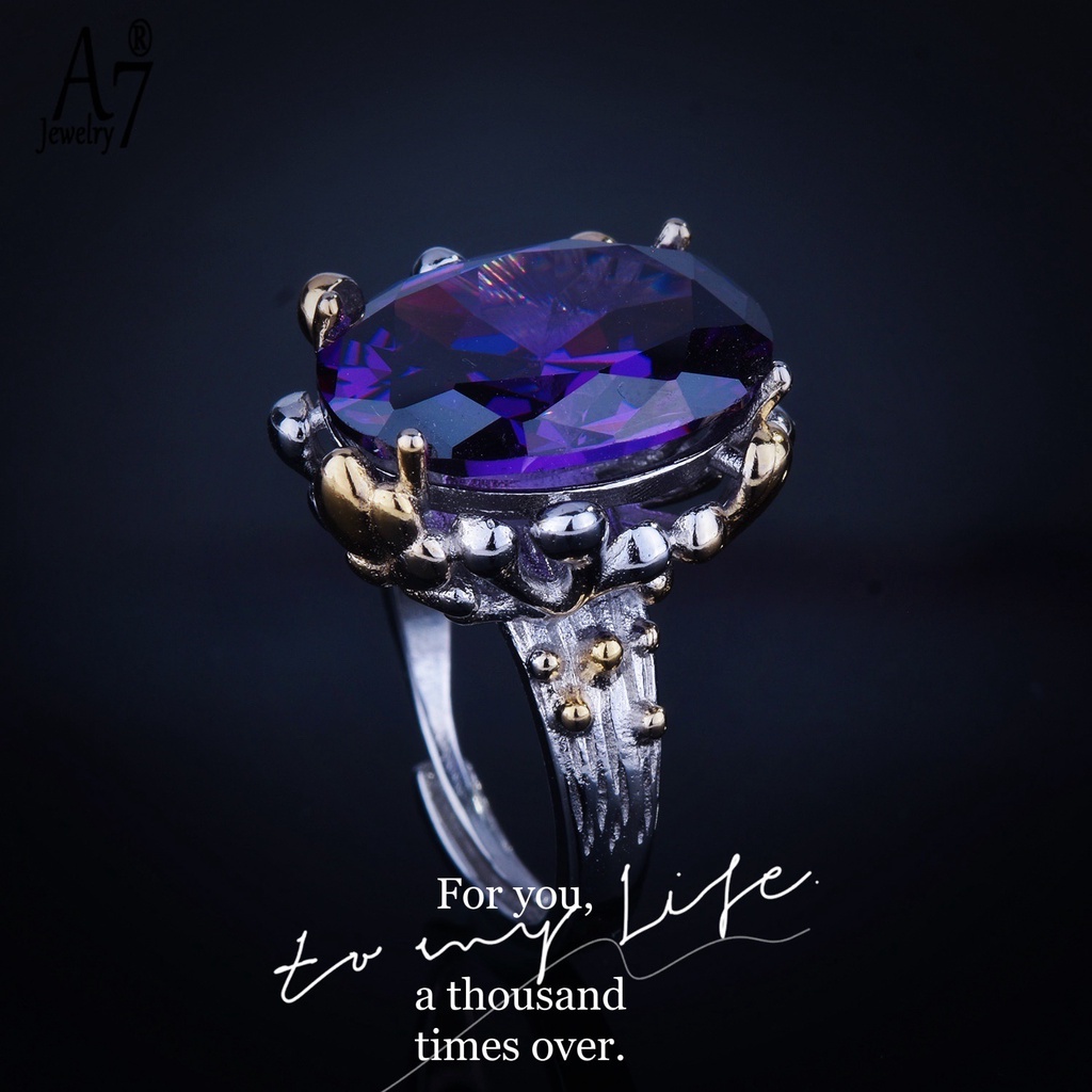 Nhẫn Hai Màu Đính Kim Cương Tím Phong Cách Vintage Dành Cho Nữ X4Y16