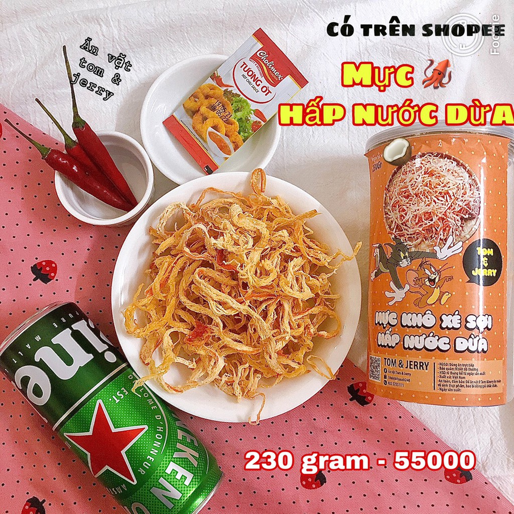Mực khô xé sợi hấp nước dừa 300g Đồ ăn vặt