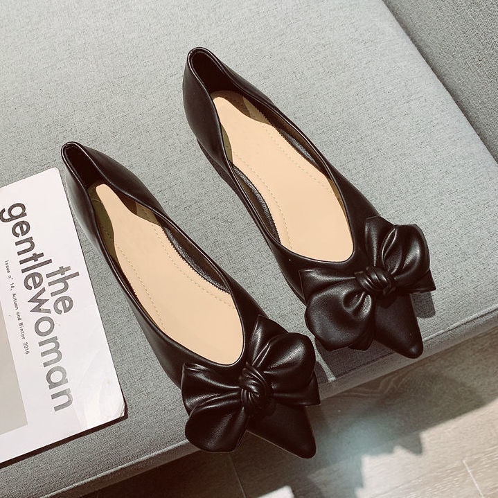 Giày Búp Bê Da Mềm Mũi Nhọn Đính Nơ Thời Trang Mùa Hè 2022 Cho Nữ