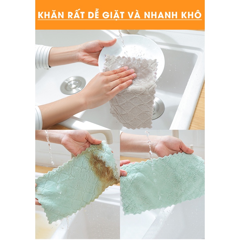 Khăn Lau Đa Năng 2 Mặt Lau Tay, Lau Bếp, Bát Đũa Siêu Mềm Thấm Nước Nhanh Khô 22x14Cm