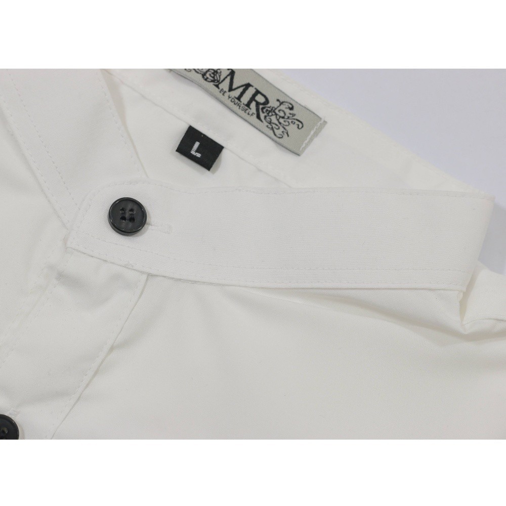 Sơ mi nam Cổ Tàu Trắng Cúc Đen chất lụa Thái không nhăn, Sơ mi nam trơn giá rẻ | BigBuy360 - bigbuy360.vn