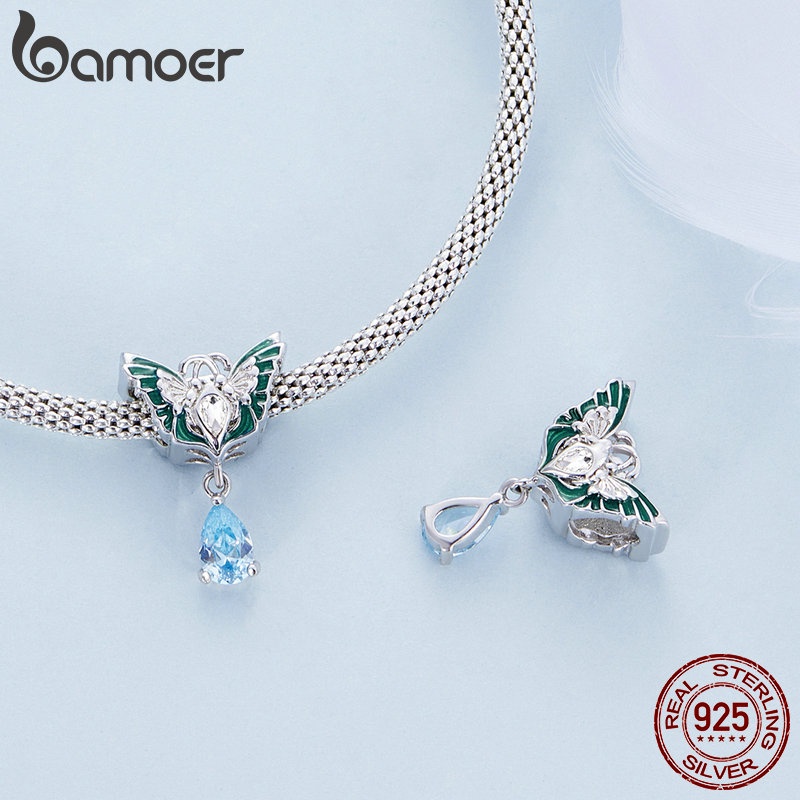 Hạt charm BAMOER bằng bạc 925 hình bươm bướm trang trí đồ trang sức